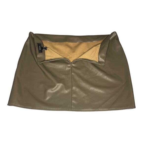 Forever 21 Plus Size 0X Olive Brown Faux Leather Mini Skirt High Waist Zip Back - Picture 4 of 6